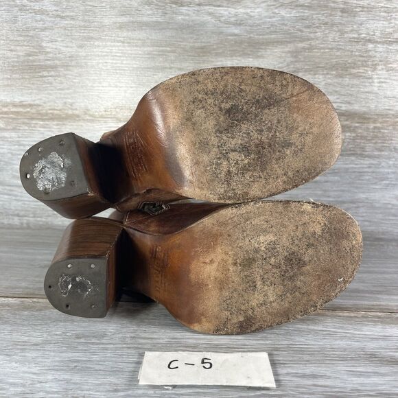 Bed Stu Women's Occam Cognac Brown Leather Peep Toe Heels Size 7 - Picture 9 of 10